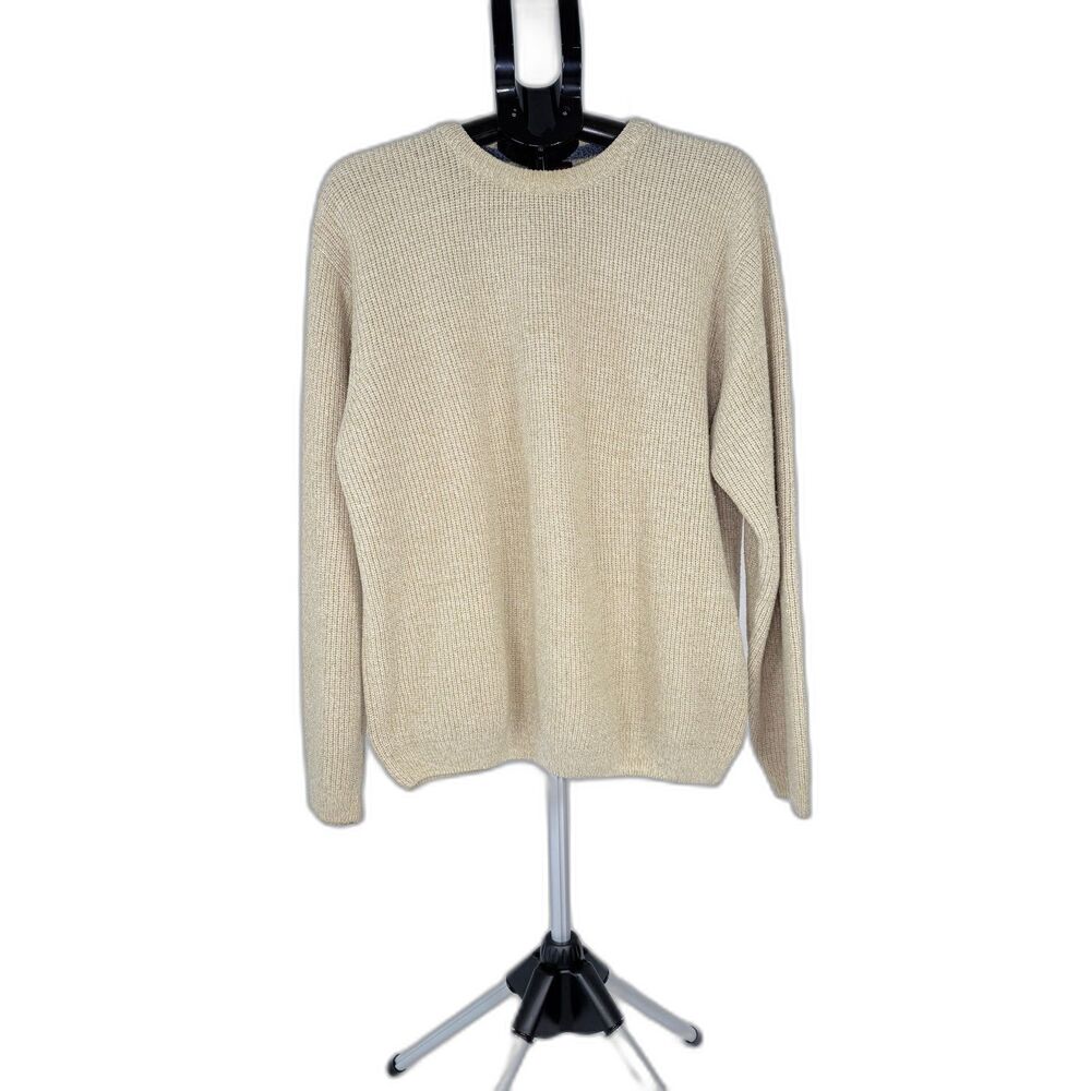 Vintage 90s Wrangler Hero Ribbed Knit Sweater Oatmeal Tan Large Grandpacore